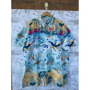 YIUME Men's 1950s Vintage Hawaiian Shirt Cotton Funky Camp Shirt Marine Ocean